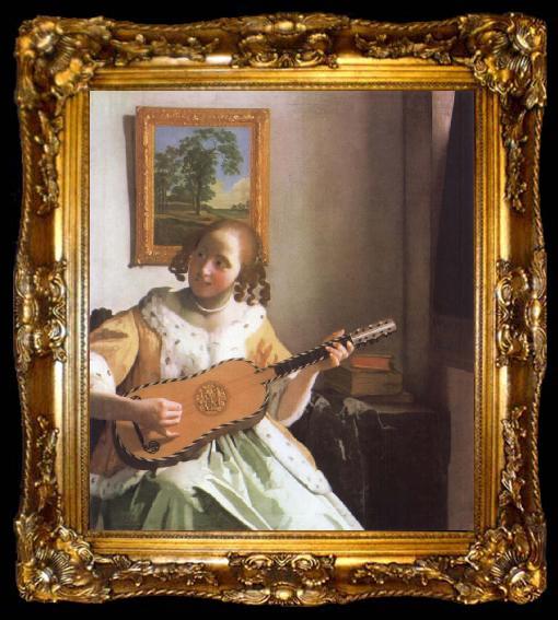 framed  Jan Vermeer Woman is playing Guitar, ta009-2